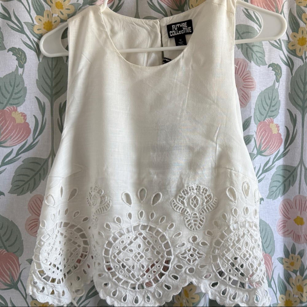 Future Collective White Eyelet Tank Top